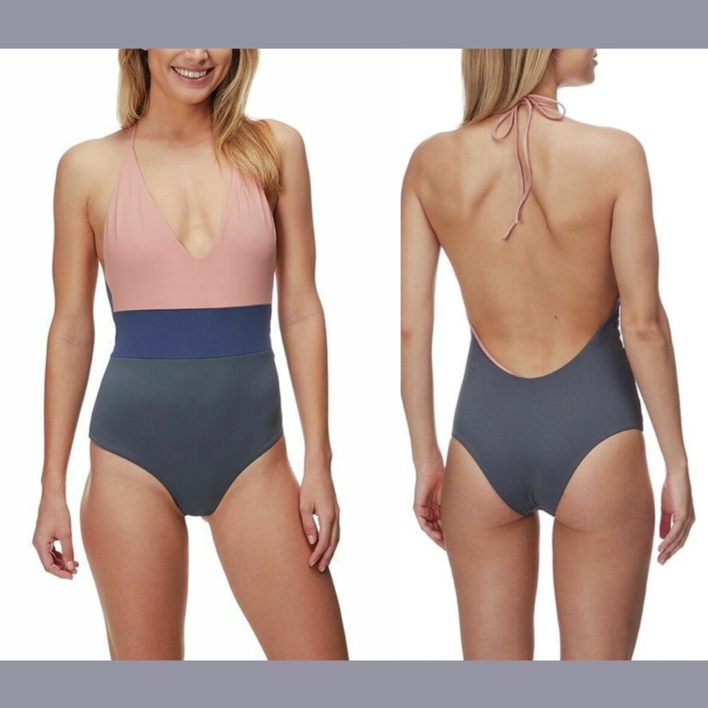 NWT Tavik [ XS‎ ] Chase Colorblock One-Piece Swimsuit Desert Rose/ Grey